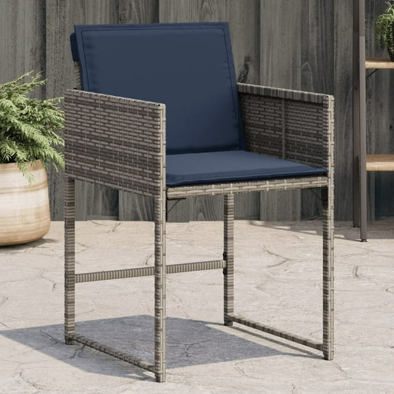 vidaXL Patio Chairs with Cushions 4 pcs Gray Poly Rattan