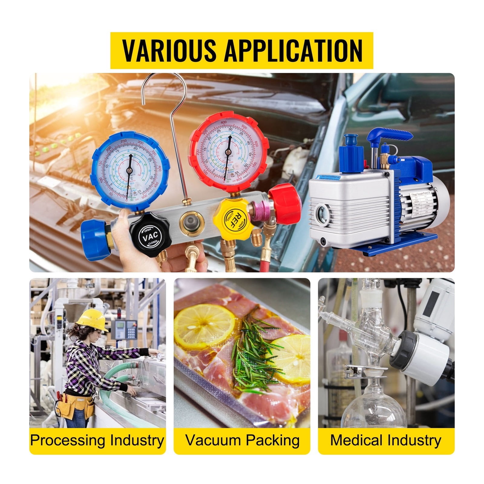 Vacuum Pump,4.8CFM AC Refrigerant Vacuum Pump With Gauges HVAC Refrigeration Home Vacuum Packing Air Condition Automobile Maintenance ,Outstanding Oil Inlet System