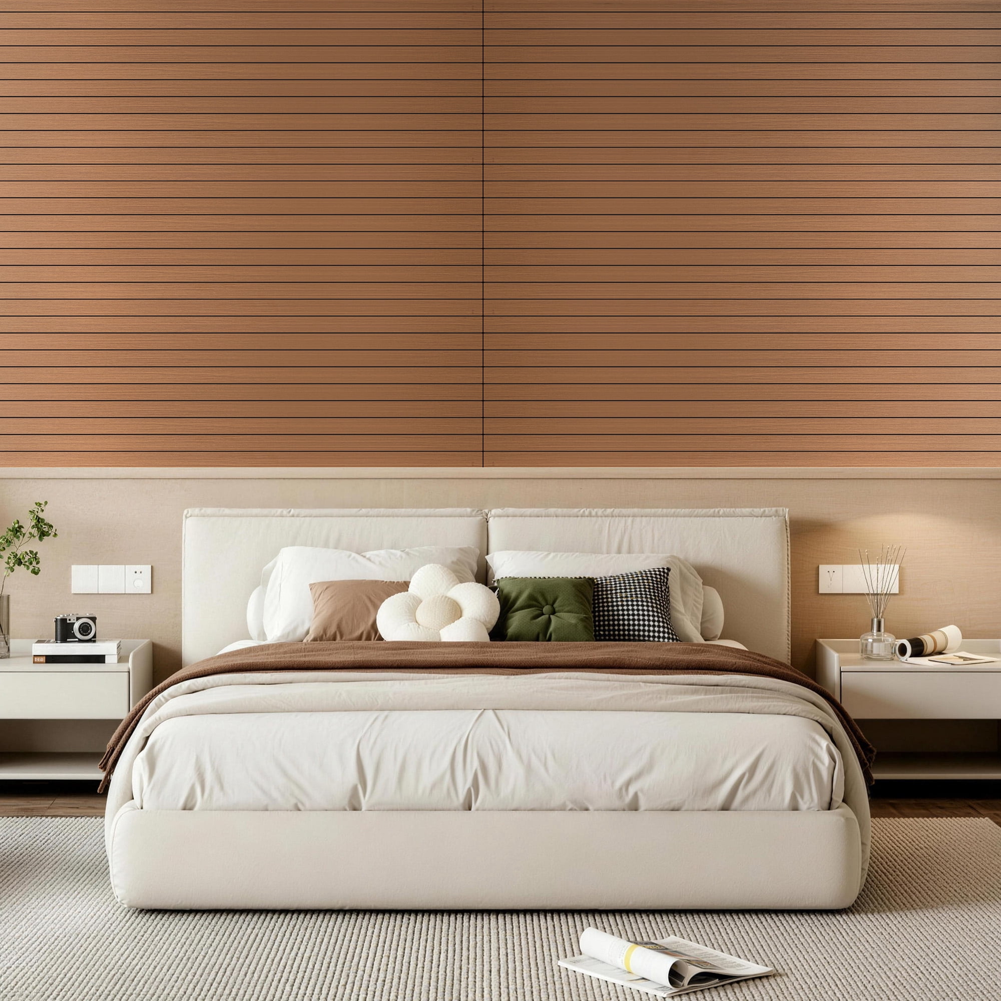 Yeslife 6-Pack Peel and Stick PVC Wood Slat Wall Panels, 48.03 in. x 15.75 in., Walnut Wood Grain, Thickened 3D Decorative Wall Panels for Living Room, Bedroom & Office
