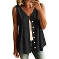 thumbnail image 3 of Tqcoqu Button Down Shirts for Women 3/4 Sleeve & Sleeveless Solid Cotton Linen Hollow Out Casual Lightweight Tops,Black Women's S-XXXL, 3 of 7
