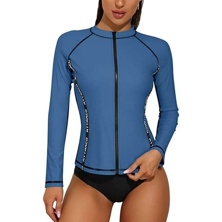 Asoul Women's Zipper Front Long Sleeve Rash Guard UV/Sun Protection Swim  Shirt Wetsuit Top