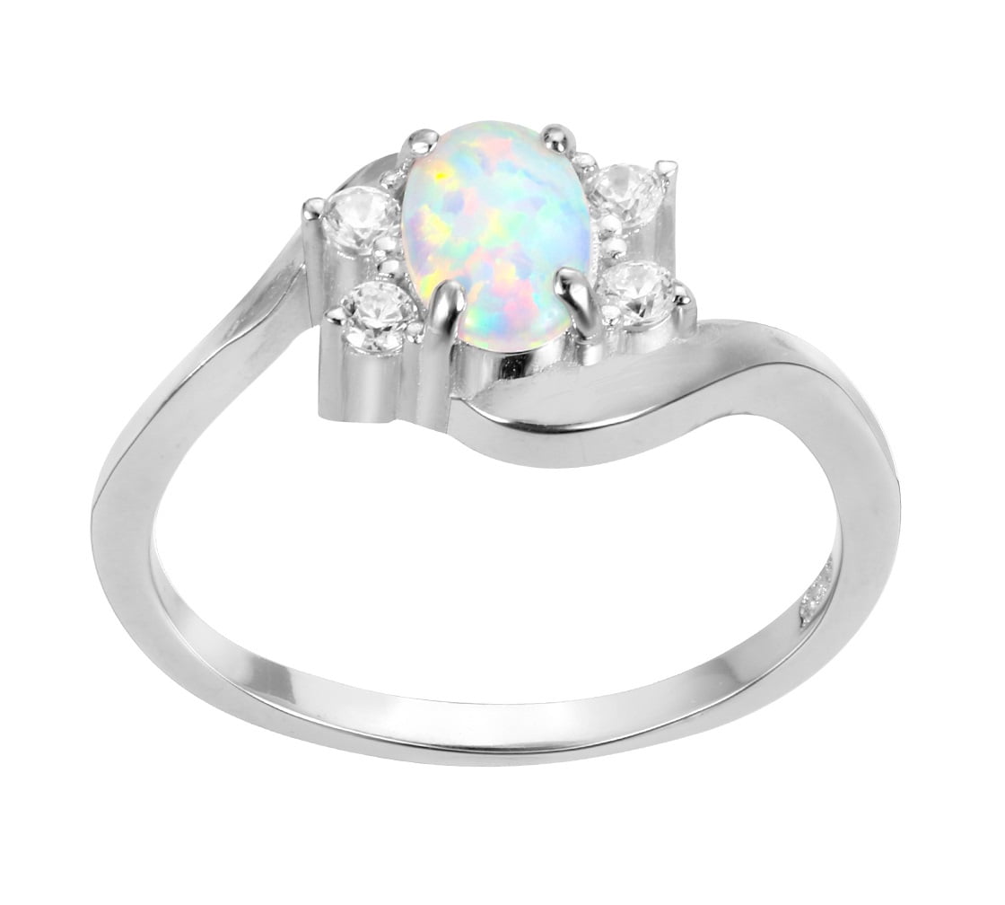 Size 4-10 Oval Opal CZ Bypass Swirl Ring Sterling Silver 925 Rose Gold Tone 