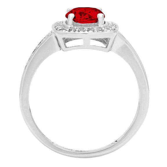 1.335 ct Round Cut Natural Garnet Solitaire with Accents Engagement Ring for Women in 18K White Gold