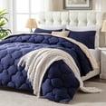 thumbnail image 3 of Yalamila Twin Size Comforter Set 2-Piece All-Season Down Alternative Reversible Comforter Set,Dark Blue/Beige,200GSM Cooling Quilted Duvet Insert,95 GSM Soft Cover Bed in a Bag, 3 of 7