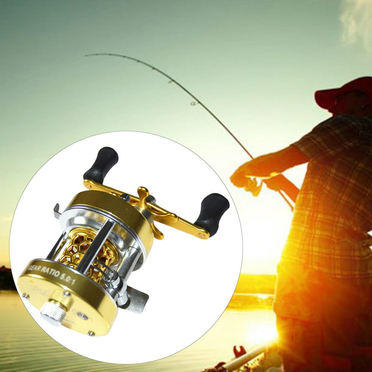 W300l/w300r Baitcasting Fishing Reel Drum Wheel 5.0:1 Gear Ratio Bearing Fish Line Reel Star Drag System Aluminum Side, Size: 3x7x3mm, Gold