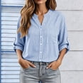 thumbnail image 4 of Women's Striped Button Down Shirts 3/4 Length Sleeve Tops V Neck Casual Comfy Work Shirt with Pocket (L, Sky Blue), 4 of 8