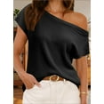 thumbnail image 4 of Short Sleeve Womens One Shoulder Sweater Tops Casual Loose Knit Going Out Shirt, 4 of 6