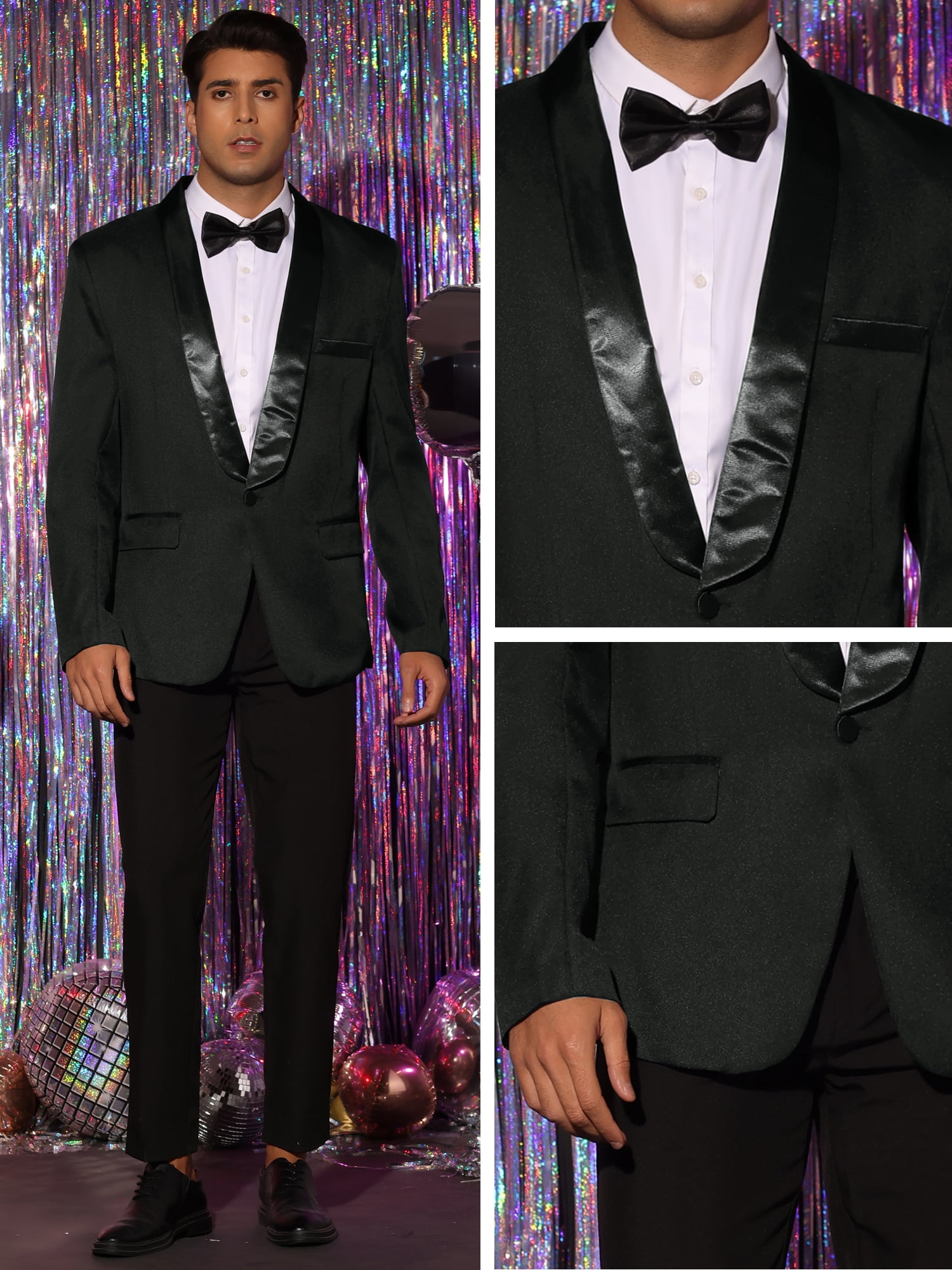 Unique Bargains Men's Wedding One Button Shawl Collar Formal Prom Sports Coats Blazers S Black