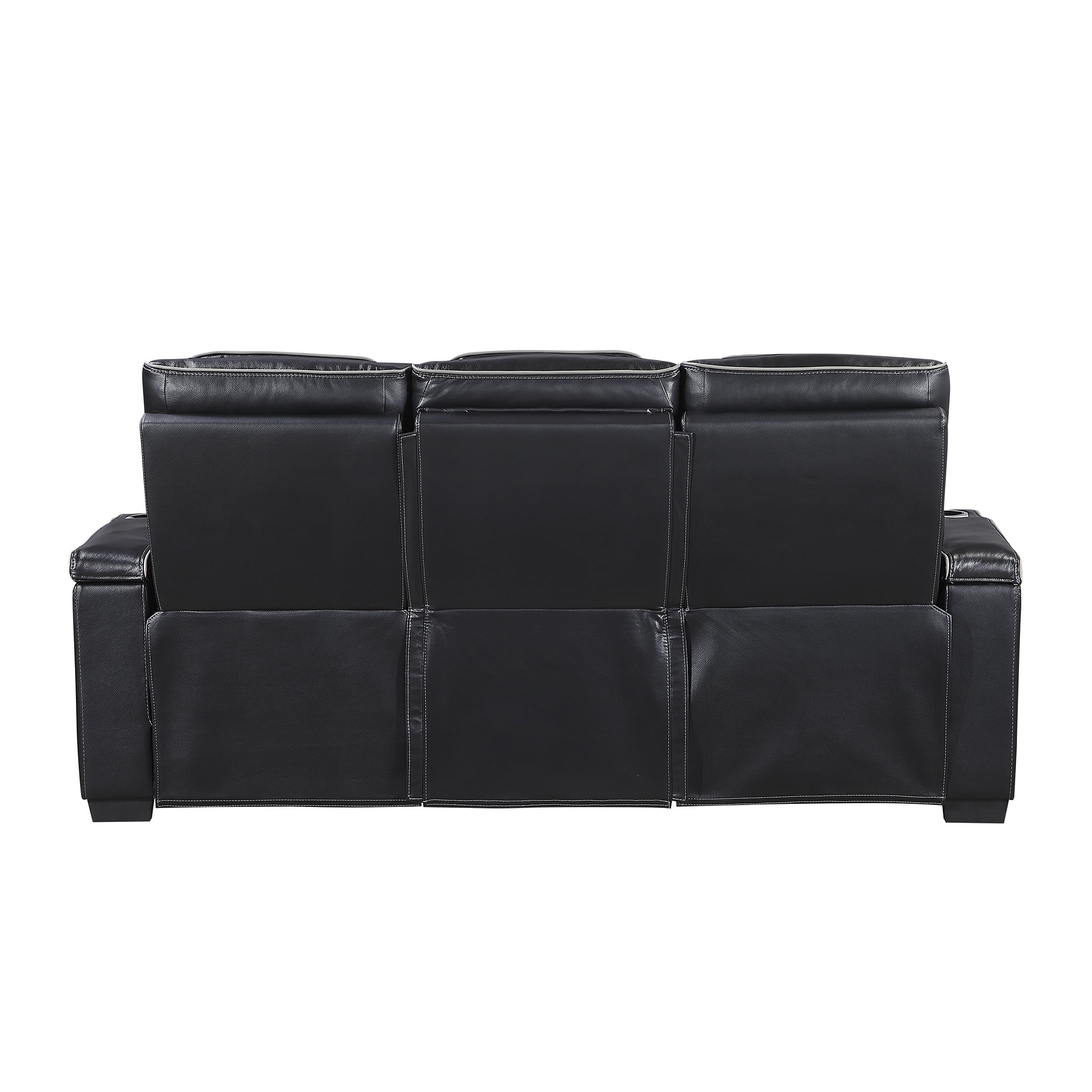 OakvillePark Elantra Leather Match Power Double Reclining Sofa with Center Drop-Down Cup Holder/Power Headrests/Storage Arms/Reading Lights/Wireless Charger/Air Massage/Heat/LED Lighting, Black