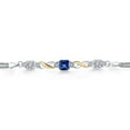 thumbnail image 2 of Gem Stone King 925 Silver and 10K Yellow Gold Blue Created Sapphire and Lab Grown Diamond Bracelet for Women | 2.52 Cttw | Gemstone September Birthstone | Cushion 6MM | 7 inches | Made in Italy, 2 of 5
