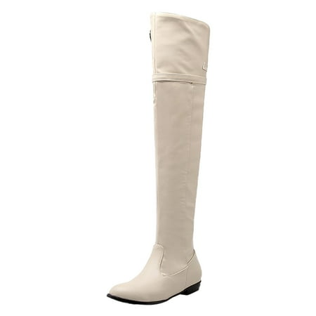 

Women Solid Side Zipper Knee High Boots Flat Bottom Flat Heel Autumn Winter