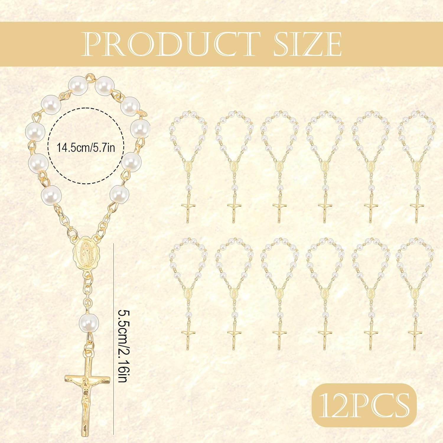Christening Favours 12 Pack | 5.5cm Acrylic & Metal Rosary Beads | Religious Keepsakes for First Communion, Baptism, Wedding, Ramadan Party & Special Occasions | Lightweight & Elegant Decora