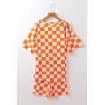thumbnail image 6 of Women's Orange Checkerboard Print V Neck Loose Tee and Shorts Lounge Set | [ZhiHiMeRi] | (US 12-14)L, 6 of 11