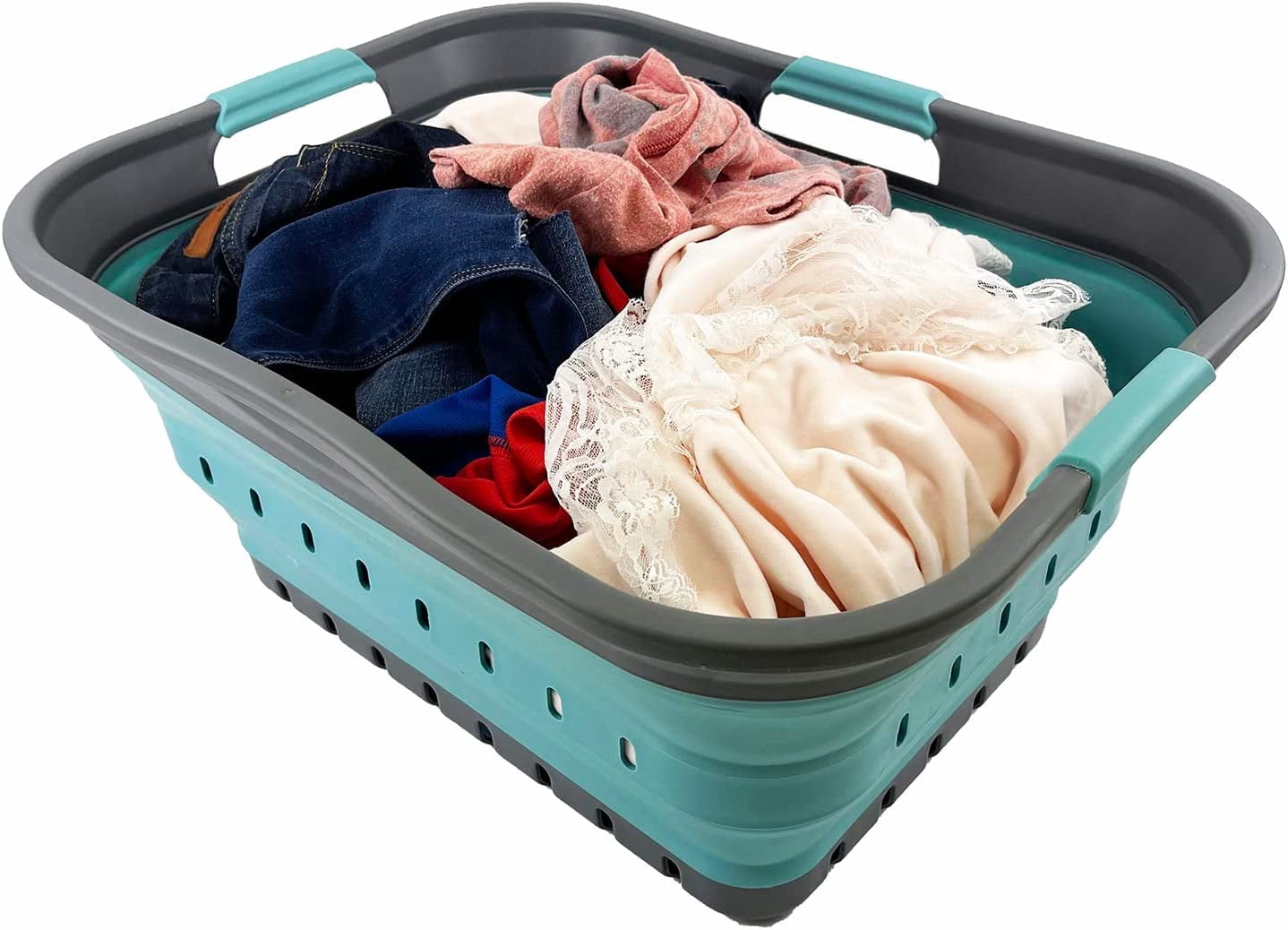 SAMMART 42L (11 gallon) Collapsible Plastic Laundry Basket - Foldable Pop Up Storage Container/Organizer - Portable Basket - Space Saving Hamper/Basket