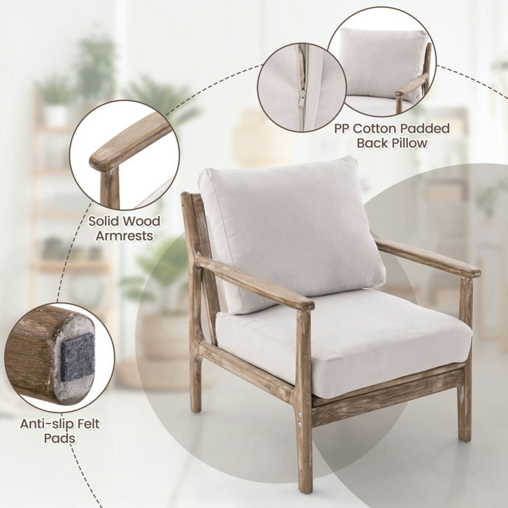 Finihen Accent Chair, Upholstered Accent Armchair, Modern Accent Chair with Solid Rubber Wood Armrests, for Living Room, Bedroom, Reception Room, Beige Finihen Accent Chair, Upholstered Accent Armchair, Modern Accent Chair with Solid Rubber Wood Armrests, for Living Room, Bedroom, Reception Room, Beige
