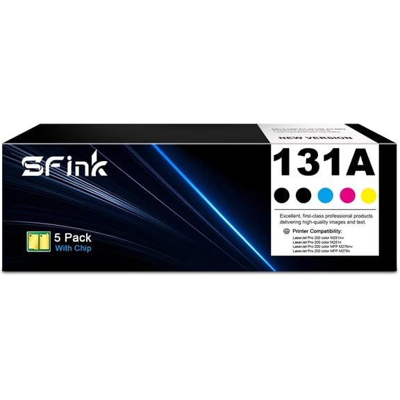 131A 5 Pack Toner Cartridges Compatible for HP131A CF210A CF211A CF212A CF213A for LaserJet Pro 200 Color M251n M251nw ,MFP M276n M276nw Pritner （ 2Black Cyan Yellow Magenta)
