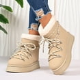 thumbnail image 2 of Rokment Platform Winter Combat Boots for Women Fashion Casual Plush Lined Warm Mid Calf Snow Ankle Booties in Cold Weather Beige Size 6, 2 of 8