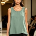 thumbnail image 5 of Pafei Tyugd Womens Linen Tank Tops Plus Size Dressy Lace Crew Neck Summer Tshirts Loose Fit Comfy Sleeveless Shirts for Daily Wear Green XL, 5 of 8