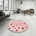 thumbnail image 4 of Ahgly Company Machine Washable Indoor Round Transitional Light Rose Pink Area Rugs, 3' Round, 4 of 7