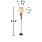 Regency Hill Sonnett Vintage Rustic Floor Lamp 63 1/2 Tall Bronze Metal Faux Marble Ivory Linen Bell Shade for Living Room Bedroom Office House Home