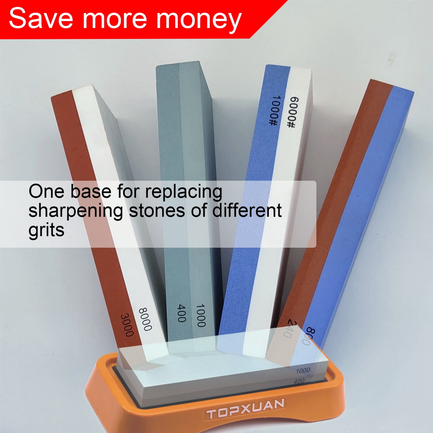TOPXUAN Knife Sharpening Stone Sided 400/1000 Grit sharpener Waterstone,Professional Kitchen Whetstone with Orange Plastic Base, Non-slip Rubber and Angle Guide