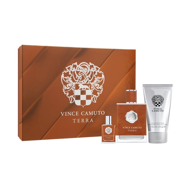 Vince Camuto Terra Juego de regalo para hombre de 3 piezas con fragancia fresca amaderada y masculina Regalo de Navidad para él Incluye Eau De Toilette 3.4 onzas líquidas tamaño de viaje mini 0.5 onz