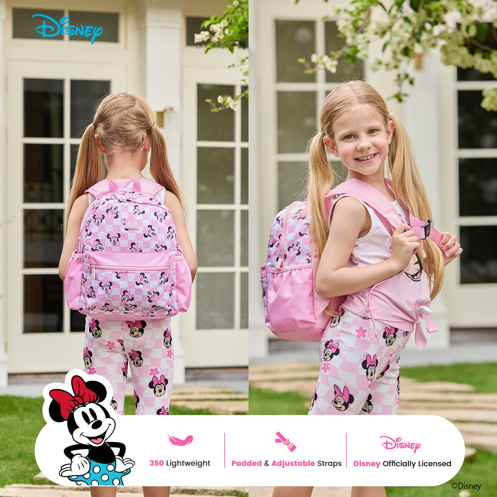 Mochila linda de Minnie Mouse para niñas, resistente al agua, para niños pequeños, rosa, para primaria 3