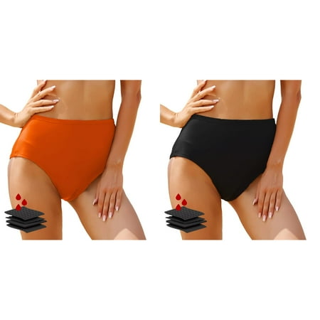 (2-Pack) 2025 New Women s High Waisted Swimming Pants Bikini Bottoms Retro Basic Swim Skirt Bottoms for Women Full Coverage Swimsuit Mid Womens Swim Pants Long Waist Bathing Suit Bottom