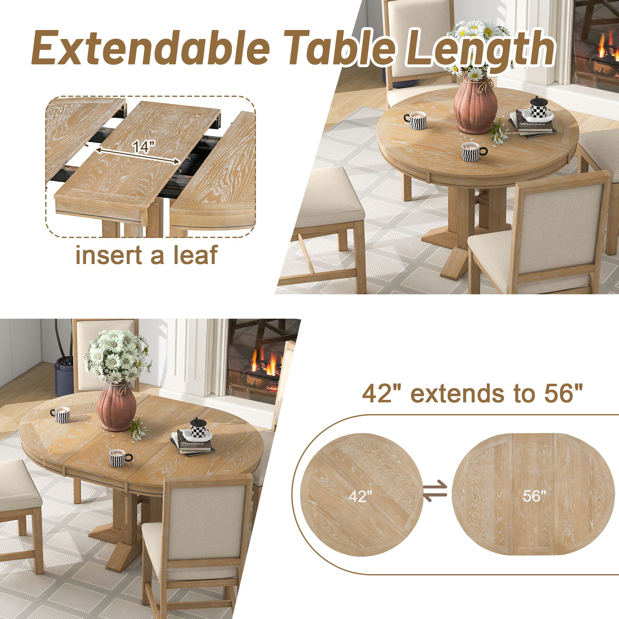 Aukfa Extendable Dining Table for 4-6, 42