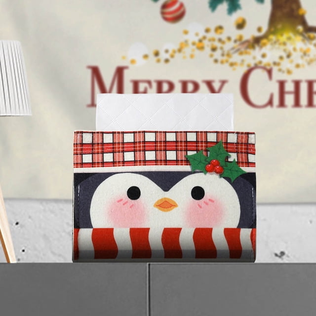 Christmas Tissue Box Cover | Non-Woven Fabric Decorative Case | Multicolor Cartoon Print | Soft Washable Waterproof | Holiday Decor for Home Office Car Kitchen
