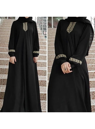 VPPDXHL Women's Long Sleeve Maxi Dress Muslim Abaya Robe Plain Simple Modern  Islamic Arabic Style Casual Dress 