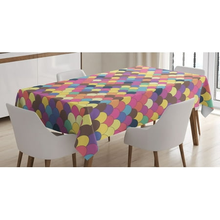 

Scales Tablecloth Pastel Colored Orderly Half Circle Shapes Overlapping Retro Style Funky Grid Print Rectangular Table Cover for Dining Room Kitchen 60 X 84 Inches Multicolor by Ambesonne