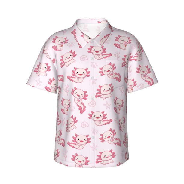 Balery Baby Salamander Camisas hawaianas de manga corta para hombre, camisas playeras de corte holgado, camisas de vacaciones con botones,Small