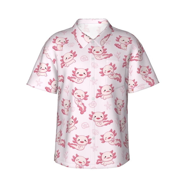 Fotbe Baby Salamander Camisa Hawaiana para Hombre Unisex – Camisa Casual de Verano con Botones de Manga Corta de Algodón y Lino,Medium
