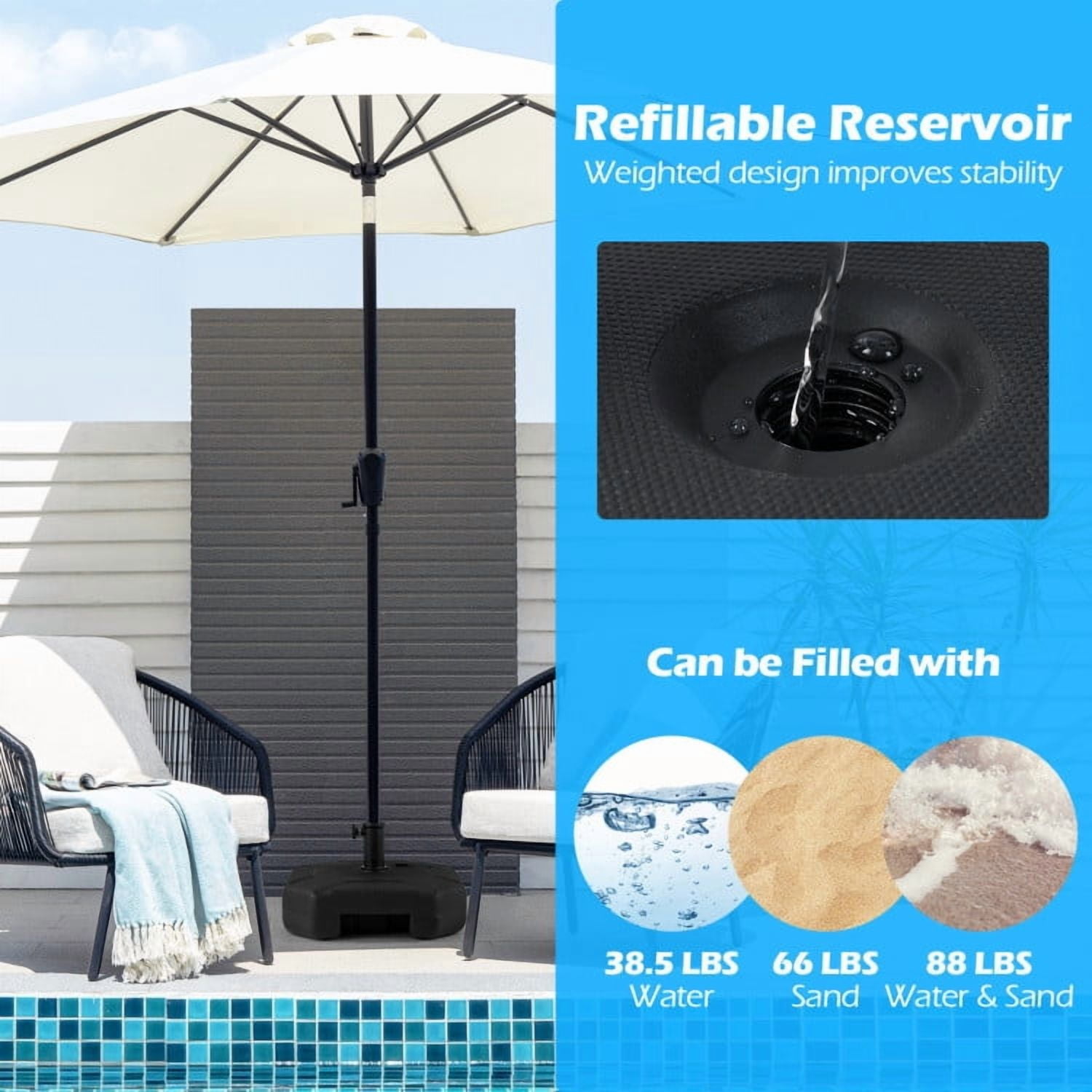 GVN Umbrella Base, Patio Umbrella Base, 17 Inch 88 LBS Heavy-Duty Fillable Umbrella Base with Handle