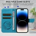 thumbnail image 3 of for iPhone 14 Plus Case Wallet for Women, Flip Folio Cover with Butterfly Pattern PU Leather Stand Card Holder Slots Wrist Strap Protective Phone Case for iPhone 14 Plus, Blue, 3 of 8