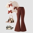 thumbnail image 2 of HCNTES Girls Clothes Summer Short Sleeve Print Shirt Flared Pants 2PCS Set Little Girl Outfits Size 2-7 Years Girls 4T 5T 6T School Outfits Set(D01-Brown,3-4 Years), 2 of 4