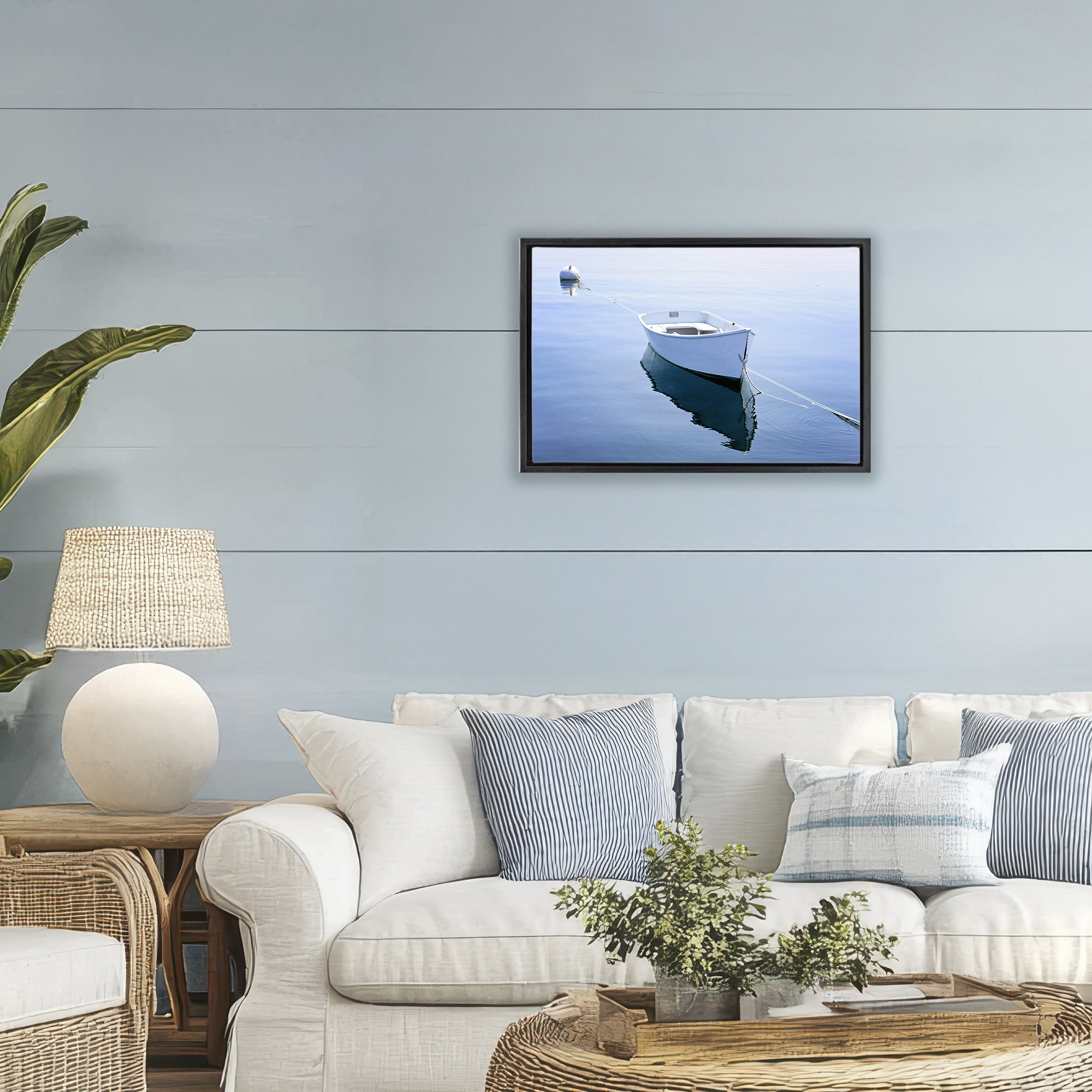 Stupell Industries Boat Tied to Dock Black Framed Floater Canvas Wall Art, design by JLM Photographs