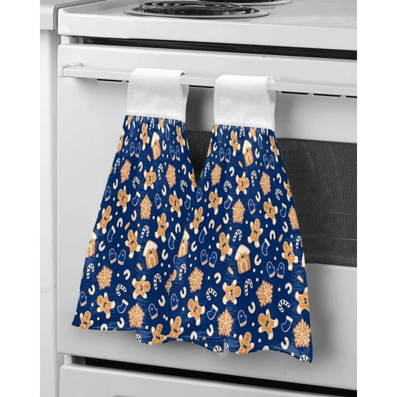 Christmas Gingerbread Man Blue Hand Towels Kitchen Microfiber Cleaning Cloth Bathroom Absorbent Hanging Towels