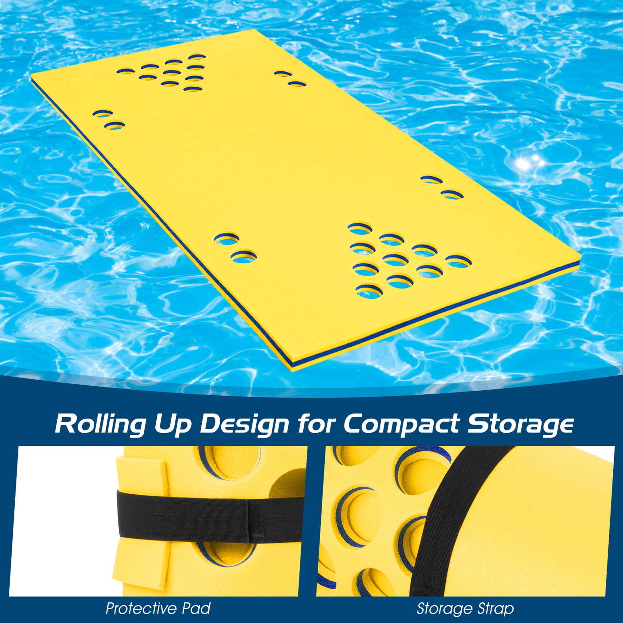 Gymax 3-Layer XPE Foam Floating Beer Pong Table Floating Game Table Water Mat Yellow