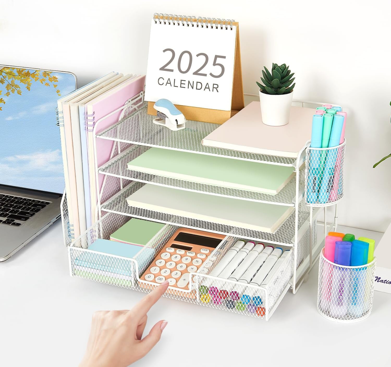 Desk Organizers and Accessories with File Holder,Desk Accessories & Workspace Organizers with Drawer and  Pen Holder, Paper Organizer for Office Supplies