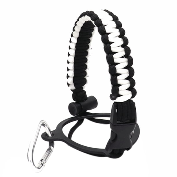 Eigraketly Portabotellas de agua Correa Cuerda Senderismo al aire libre Camping Botella de agua Frasco Anillo de seguridad Mosquetón Paracord Mango Correa Kits de desorden para acampar blanco negro Eigraketly OD1987-03B