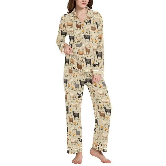 joogoo Pajamas Set for Women Farm Animals Sheeps Long Sleeve Pjs Loungewear L