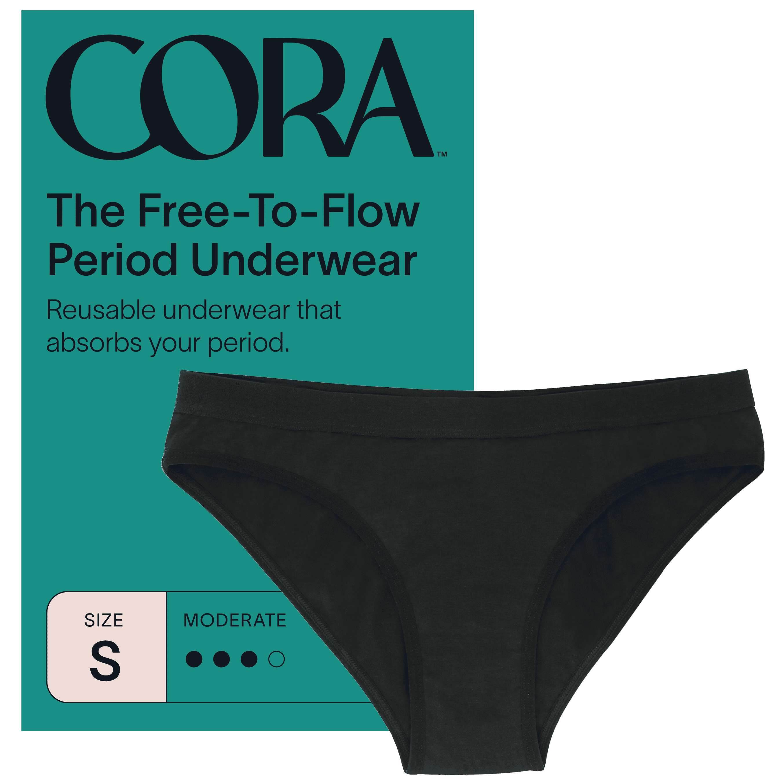 Cora Female Period Underwear, Black, Oeko Tex Certified Material