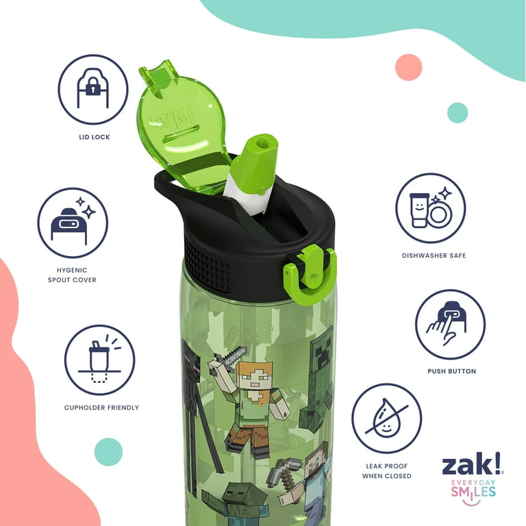 Zak Designs 25oz Minecraft Water Bottle - Plastic, Leak-Proof Lid