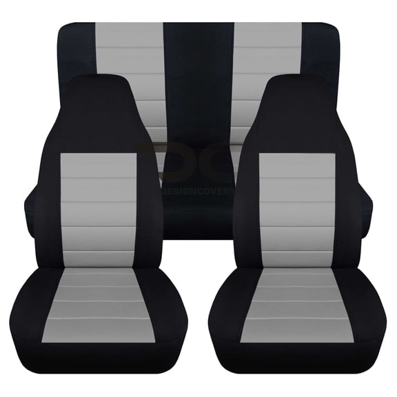 T179-Designcovers Fits 1987-1995 Jeep Wrangler YJ 2door Cotton Seat Covers:Black and Silver - Full Set