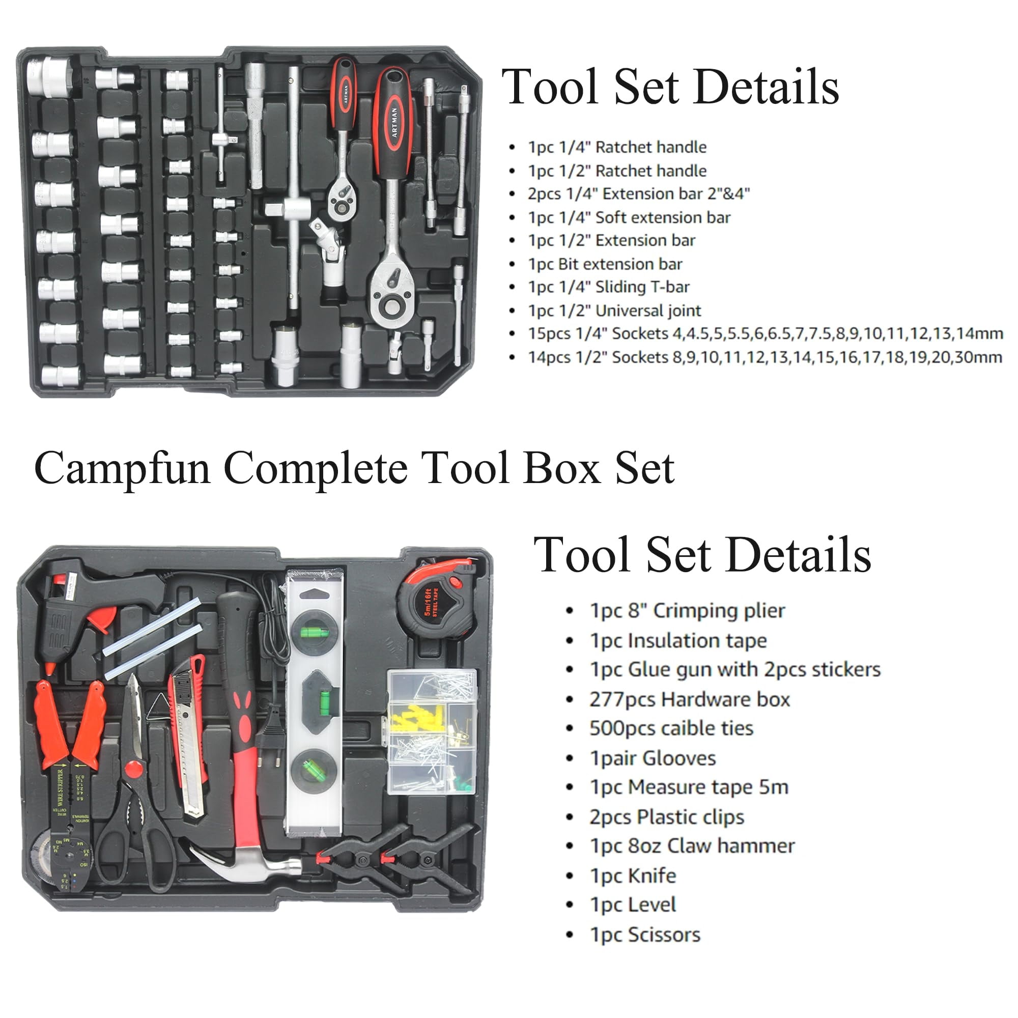 Aukfa 899 Pcs Tool Set, Household Tool Kit with Rolling Tool Box for Home Auto Repair, Black