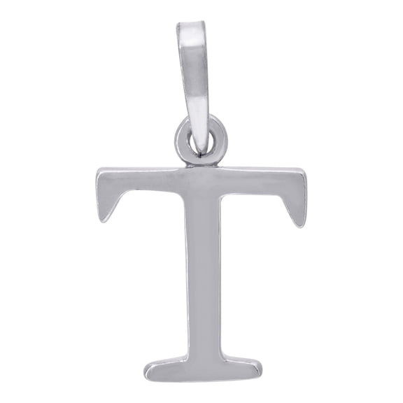 925 Sterling Silver Mens Women Letter Name Personalized Monogram Initial T Charm Pendant 21.3x12mm Wide Necklace for Men
