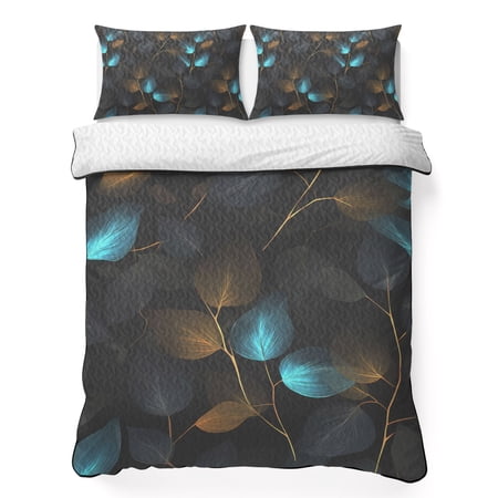 Quilts Full Size Bedding Set Botanical Leaves Lightweight Quilted Comforter Brown Gray Blue Leaf Branches Boho Summer Soft Reversible Bedspread Coverlet with Pillow Covers for All Season 78 x 90