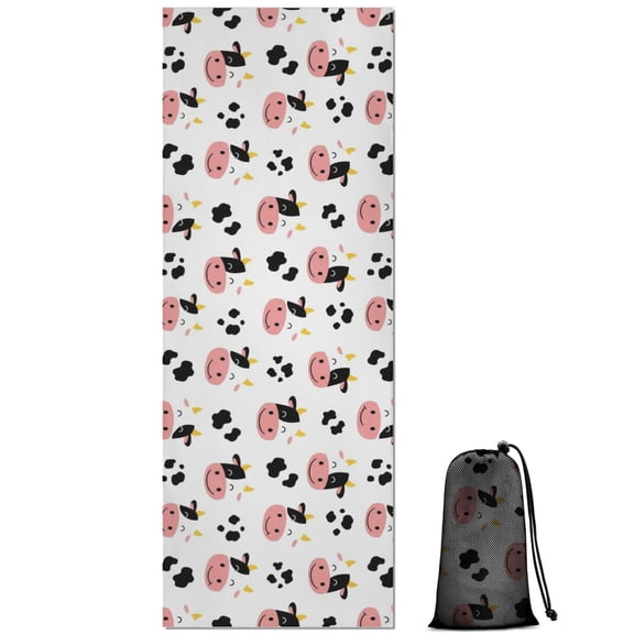 White Cow Dot Pattern Hot Yoga Mat Towel Non Slip for Hot Yoga - Quick-Drying Yoga Mat Cover with 4 Corner Pockets with Travel Bag - Hot Yoga Towel Non Slip Grip Moisture Wicking Sweat 70"x26"